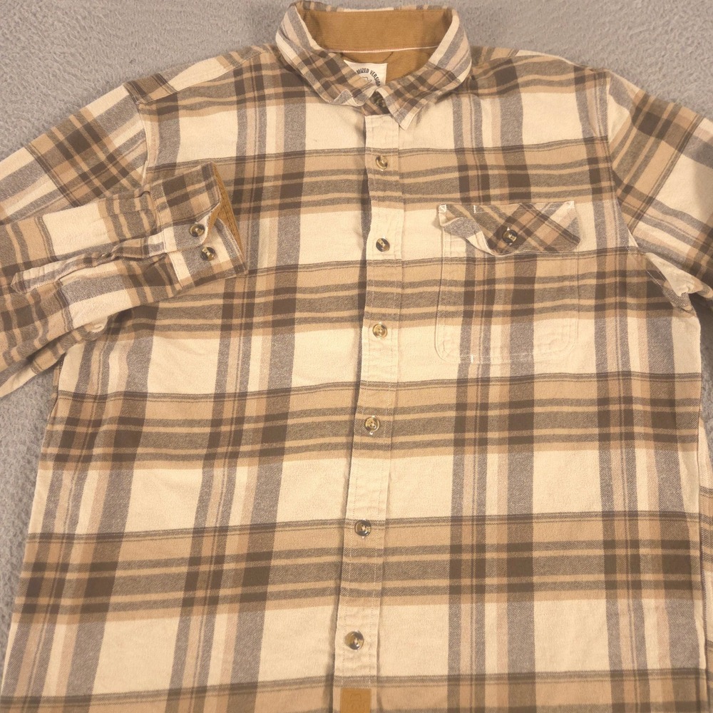Dubinik Shirt Mens L Multi Midweight Plaid Flannel Corduroy Trim Pocket Cotton